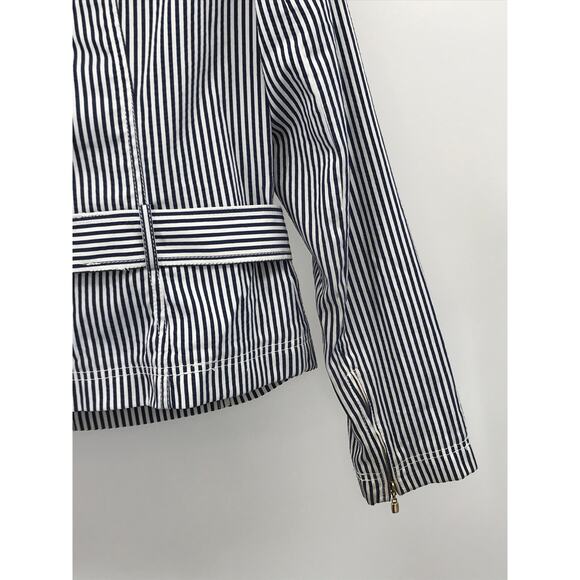 St. John Blue White Striped Stretch Zip Front Jacket M - Picture 8 of 10